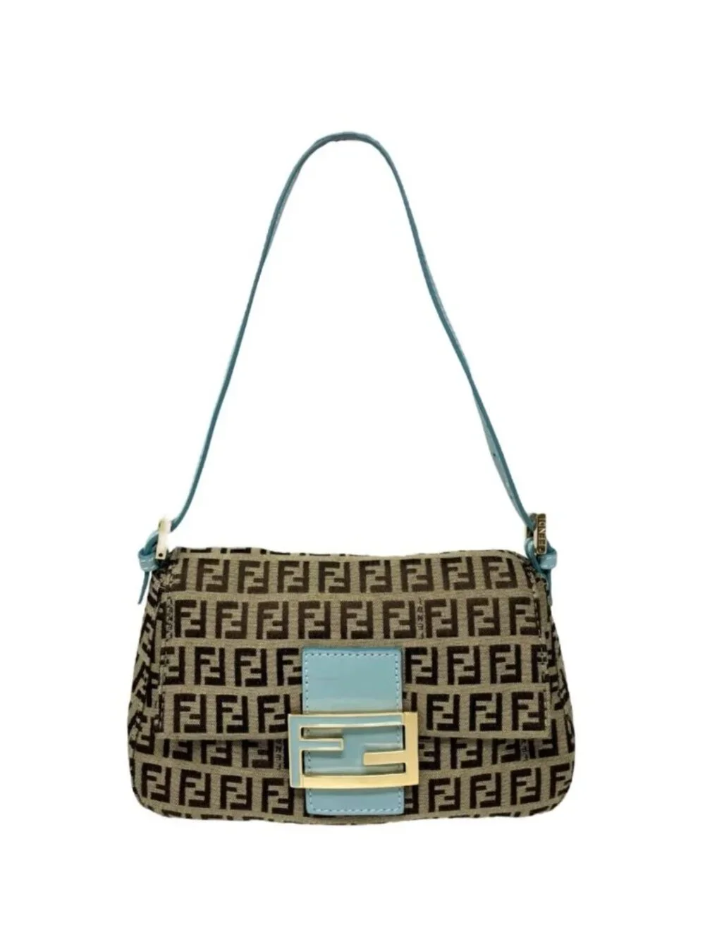 Vintage Fendi Zucchino Mamma Baguette Blue Brown - Picture 1 of 10